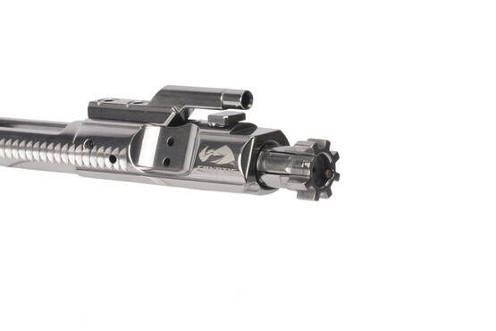 Cryptic Coatings Mystic Silver AR-15 bolt carrier group uses a standard 5.56 NATO magnetic particle inspected bolt assembly